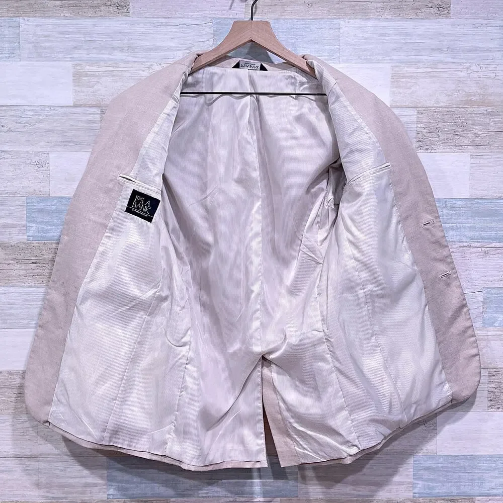 Jos A Bank Cotton Wool Blend Summer Suit Beige Mens 38S 32W Pleated Pants